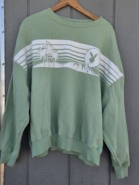 PacSun Sage Green Crewneck with White Tropical Graphic
